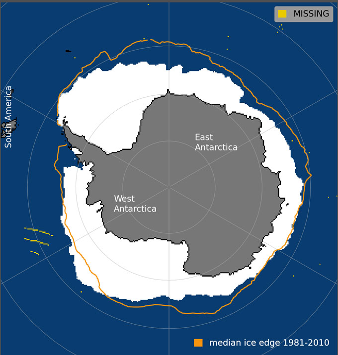 Map of the sea ice surrounding Antarctica