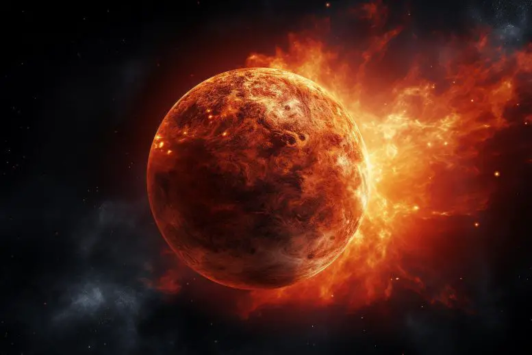 Concept art illustration of a red-hot exoplanet